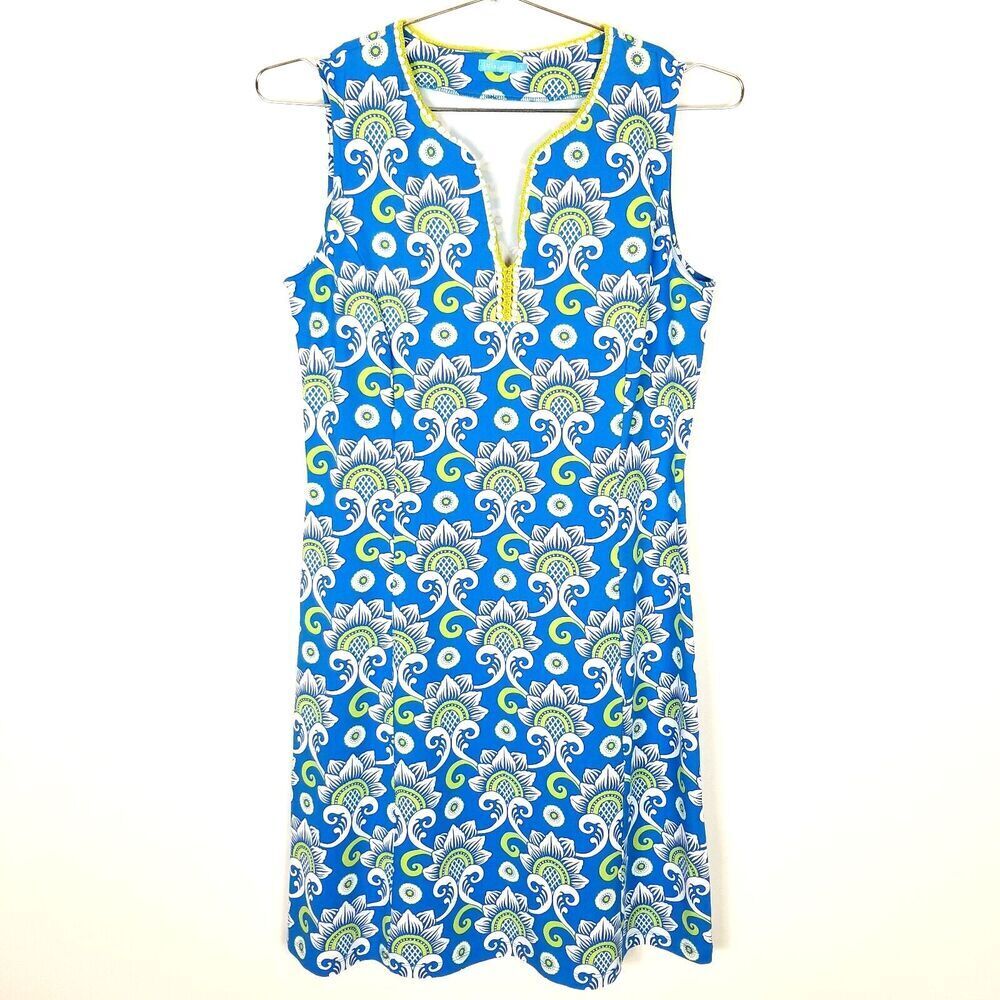 J.McLaughlin Dress Womens Sz M Blue Green Stretch Catalina Cloth Preppy Vaca